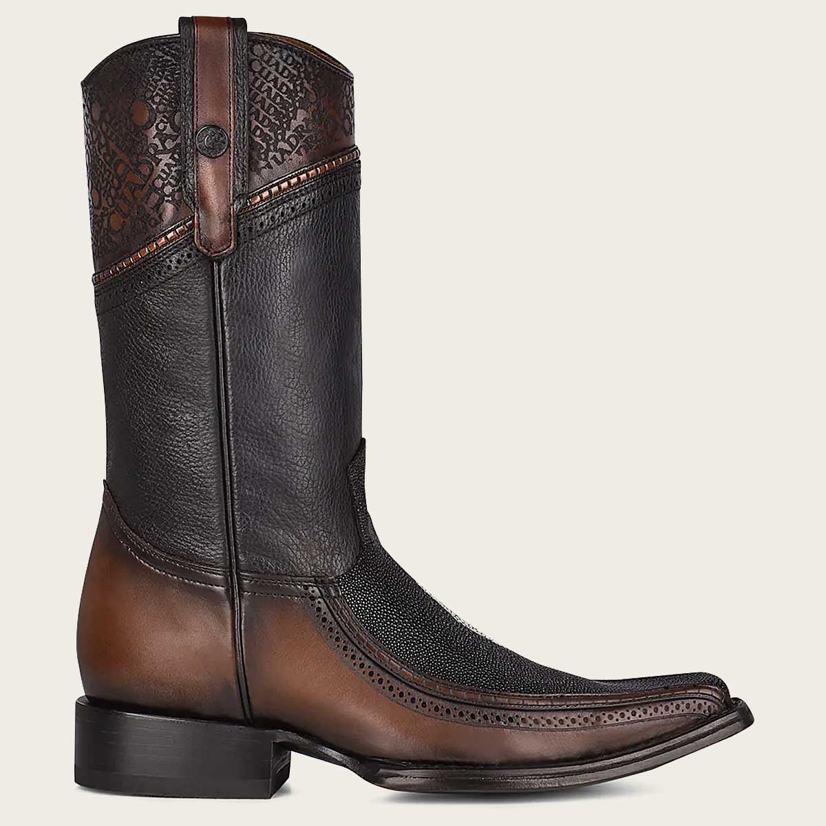 Cuadra engraved exotic black leather cowboy boots