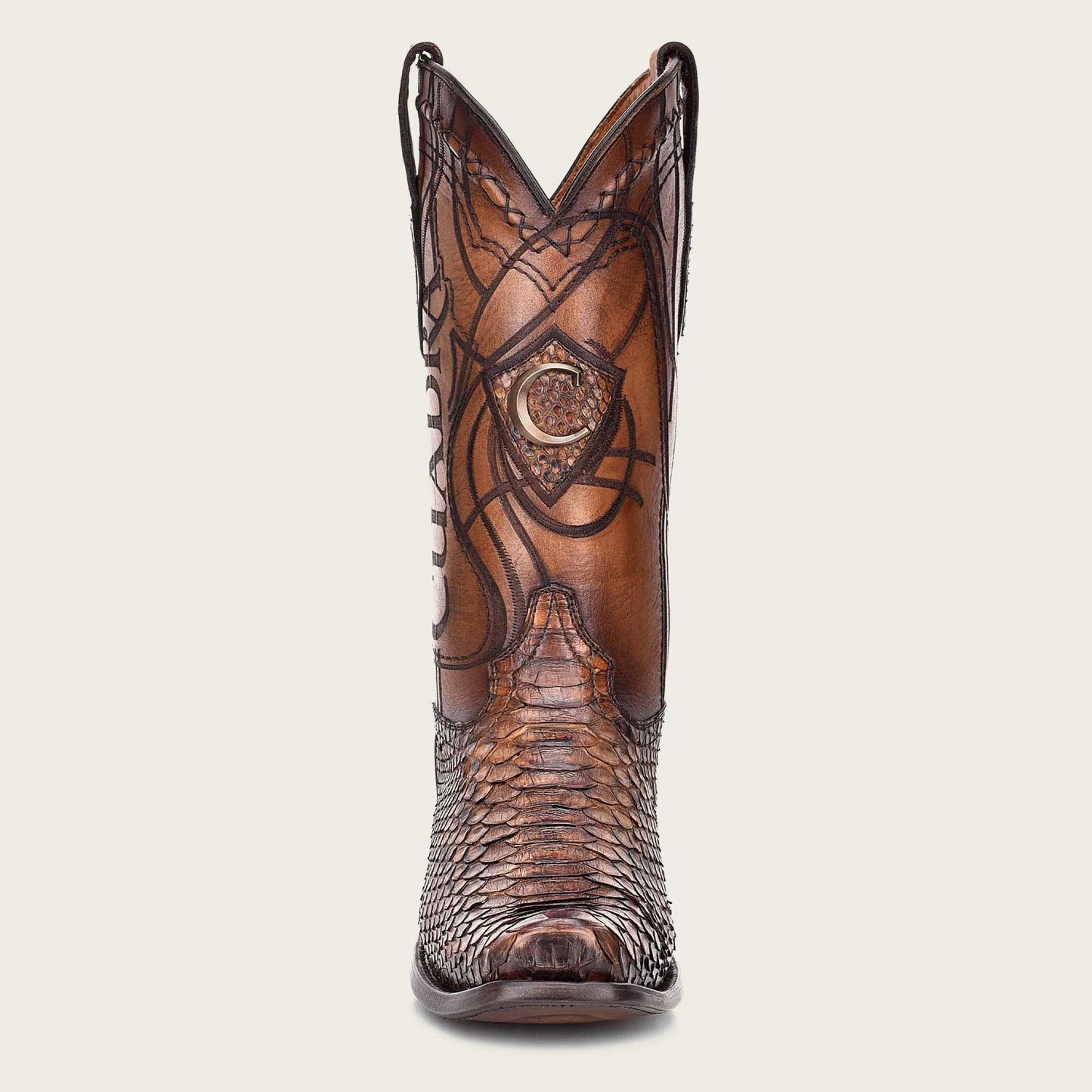 Cuadra engraved honey python leather western boot