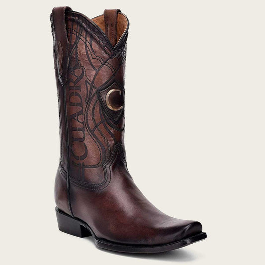 Cuadra engraved brown leather western boot