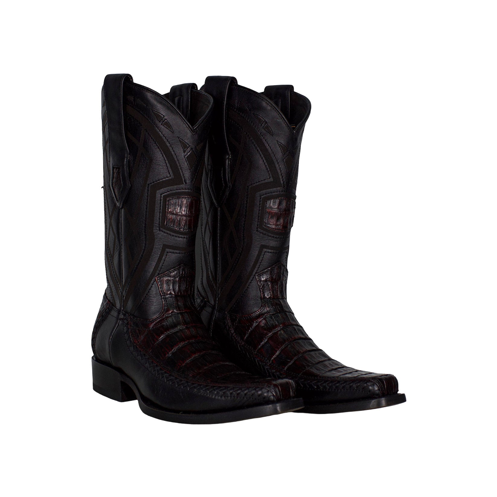 Los Altos Men Caiman Belly Black Cherry 77LFI8218 Narrow European Square Toe
