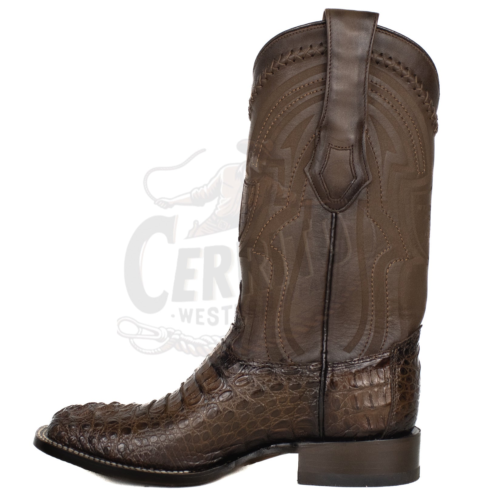 Wild West Men 824L0216 Faded Brown Caiman Hornback Wide Square Toe Boot