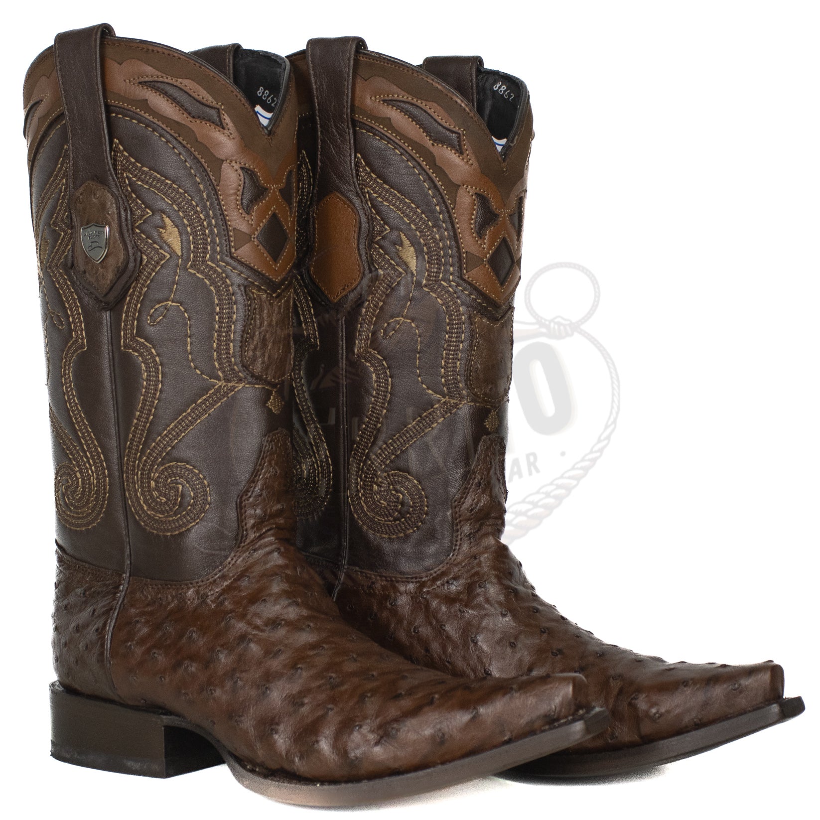 Wild West Men Ostrich Snip Toe 940307 Brown Boot