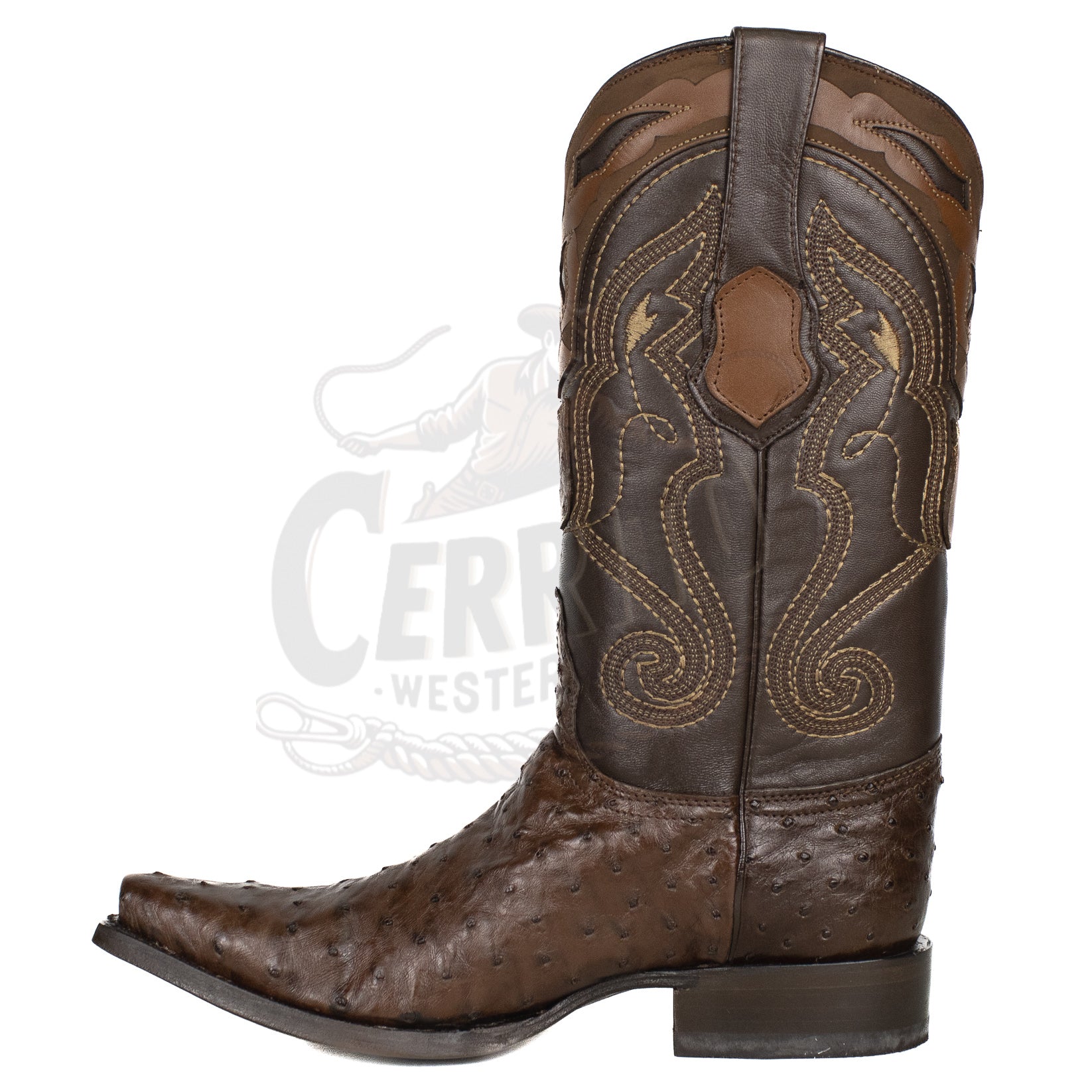 Wild West Men Ostrich Snip Toe 940307 Brown Boot