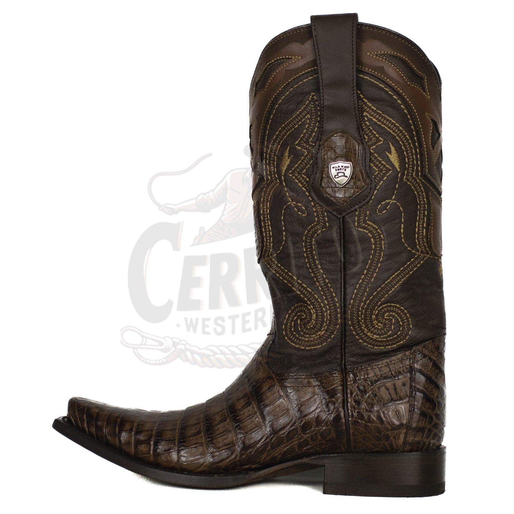 Wild West Men Caiman Belly Brown 948207 Snip Toe Boot