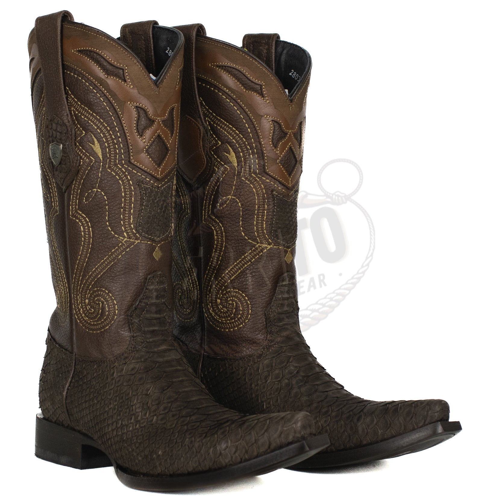 Wild West Men Nobuck Brown 94N5707 Python Snip Toe Boot