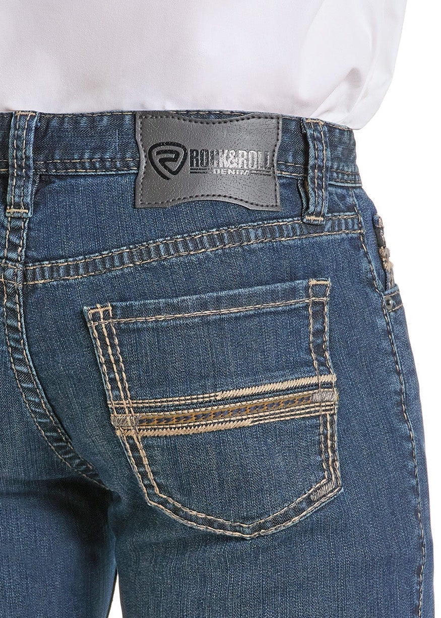 Rock & Roll Men Slim Fit Embroidered Pocket Straight Leg Jeans BM1RD06704