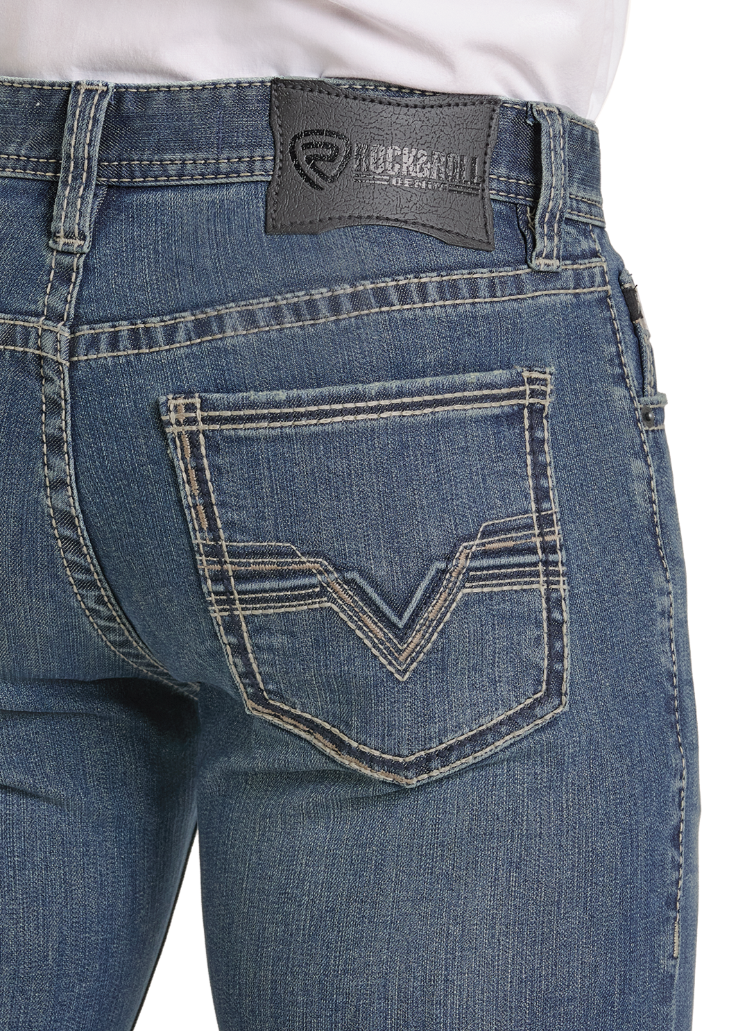 Rock & Roll Men Stitch Revolver Slim Straight Jeans BM1RD03675