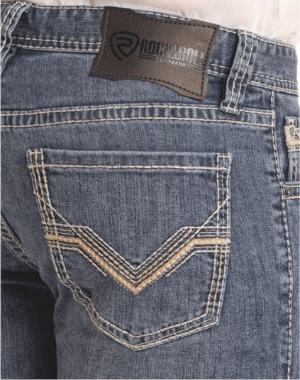 Rock & Roll Men Slim Fit PLeather Emb Straight Leg Jeans BM1RD05579
