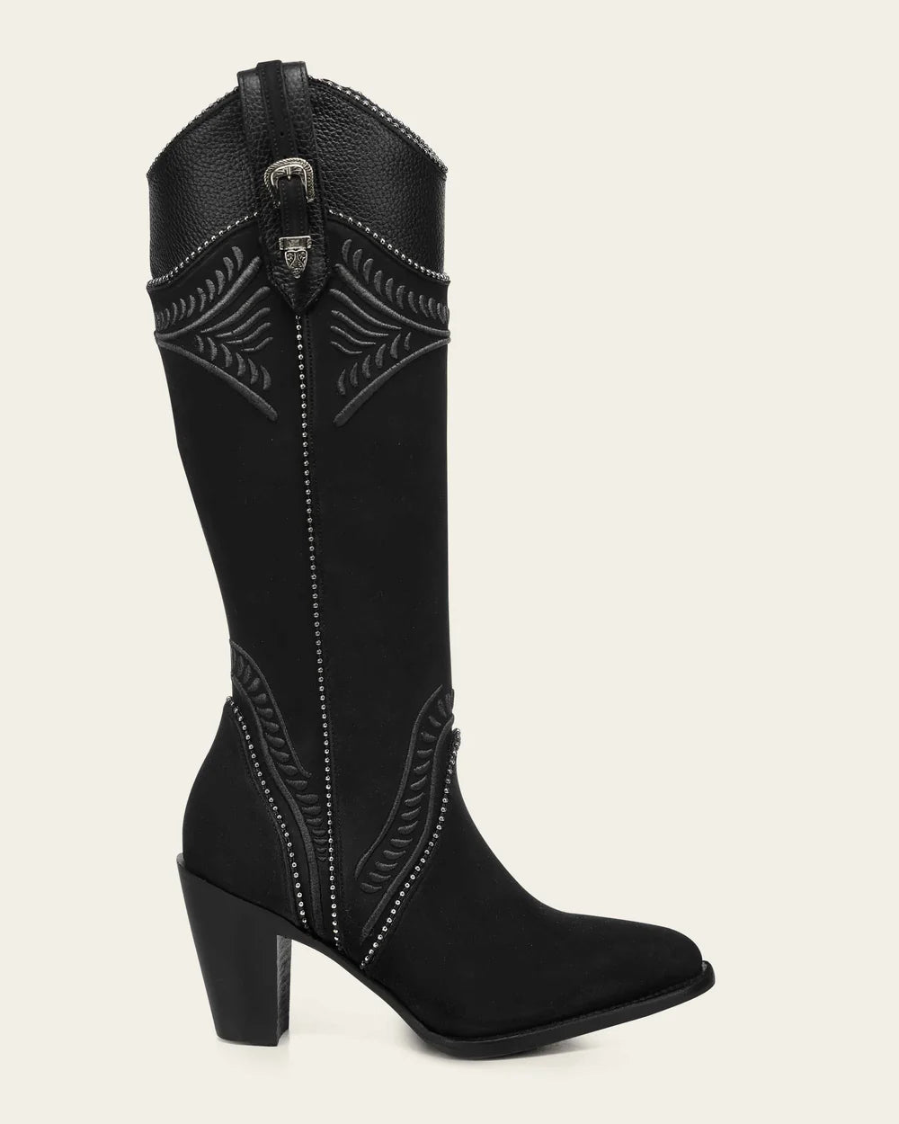 Cuadra Women Embroidery Suede Knee High Boot 3F82RS Black