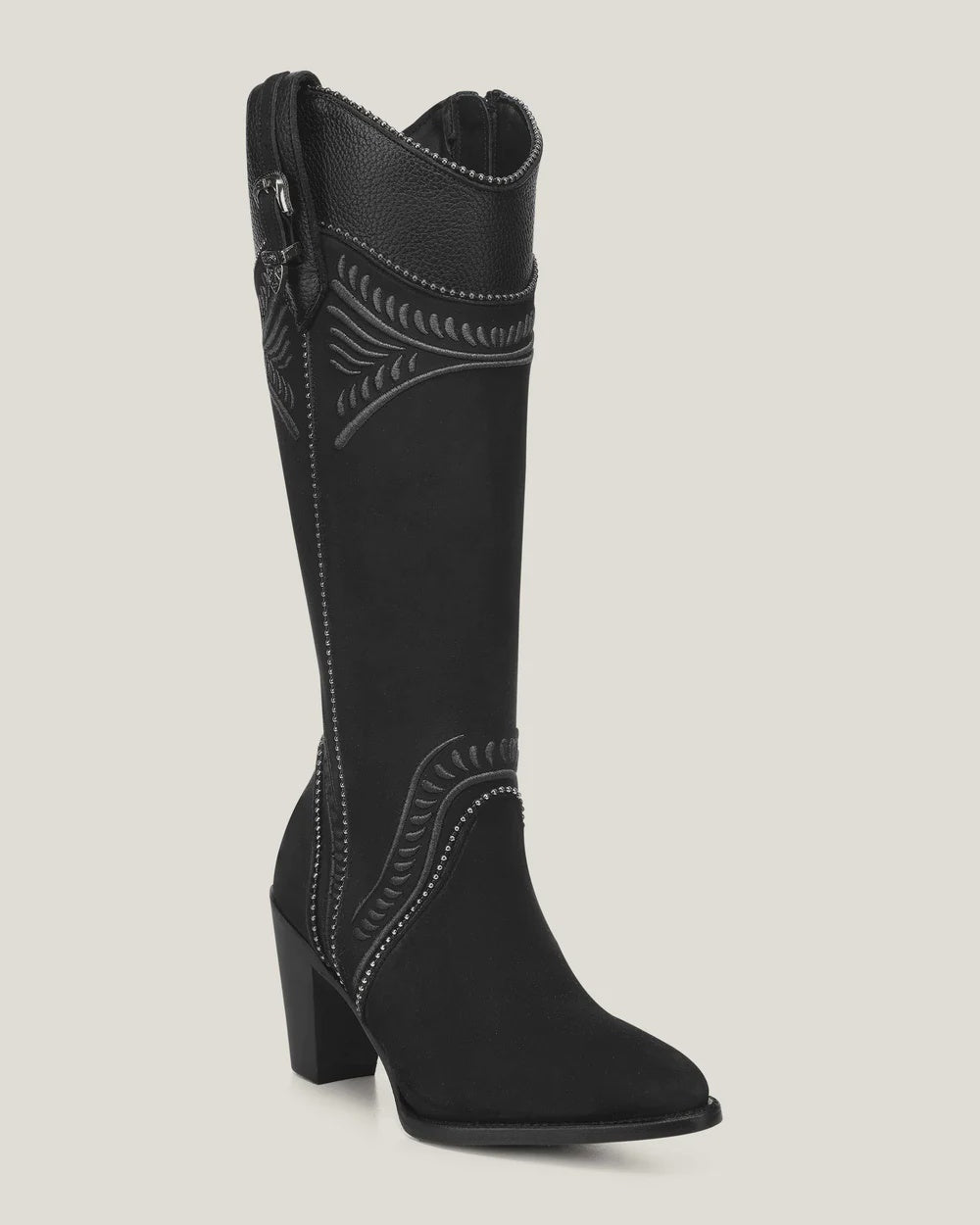 Cuadra Women Embroidery Suede Knee High Boot 3F82RS Black