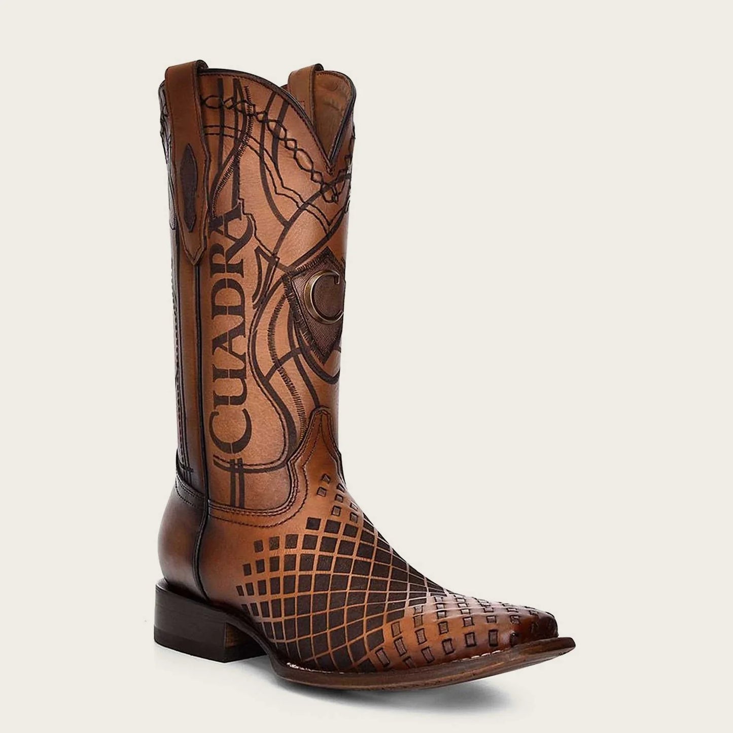 Cuadra Engraved honey leather western boots