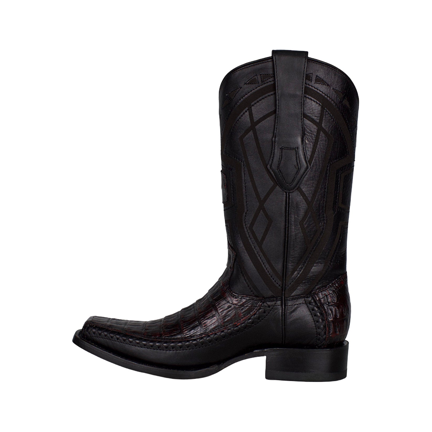 Los Altos Men Caiman Belly Black Cherry 77LFI8218 Narrow European Square Toe