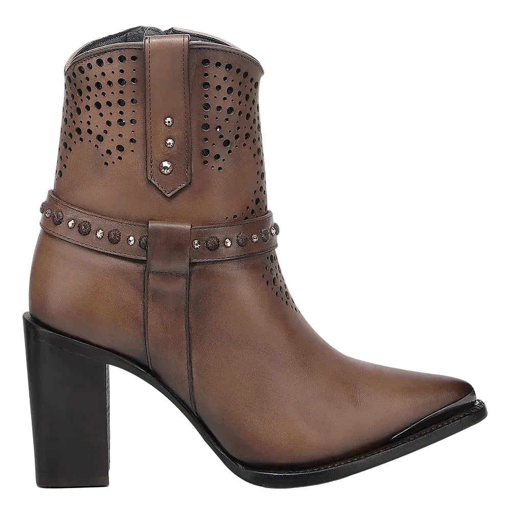 Cuadra Women Western Perforated Pointed Toe Bootie 4I18RS Brown