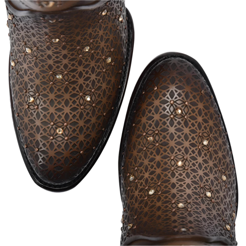 Cuadra WMN Perforated Crystals Short Boot 4V02RS Crust Brown