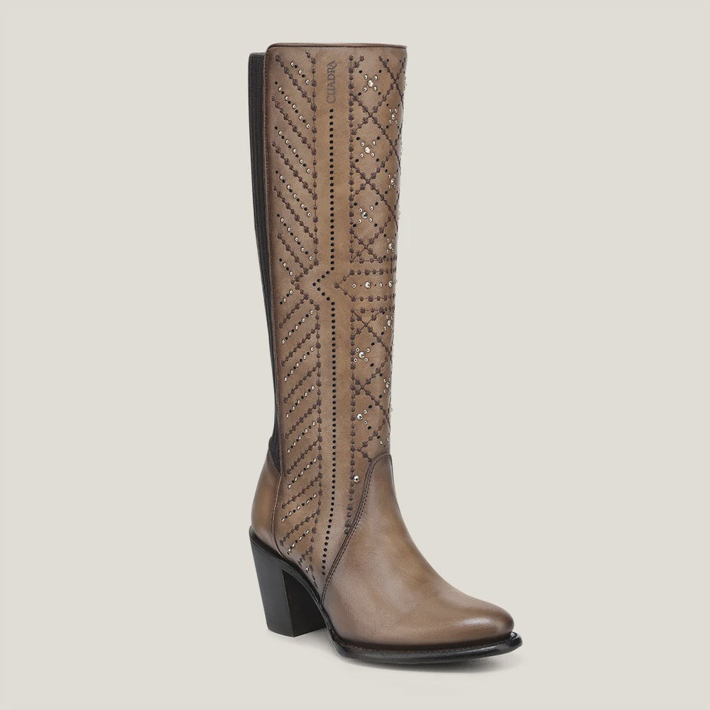 Cuadra Women Crystals Cowhide Knee-High Boot 4V24RS Almond