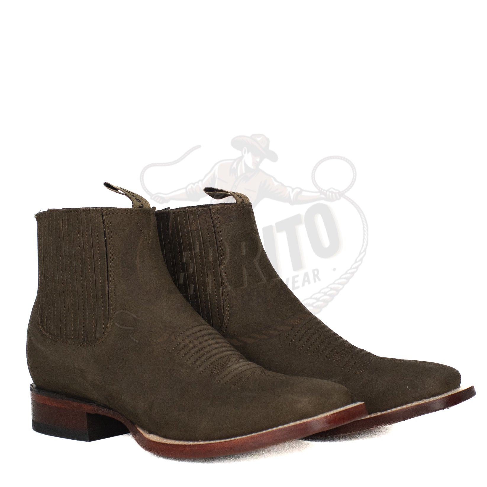 Los Altos Men Nobuck Dark Tabacco Square Toe 82BM6359 Ankle Boot