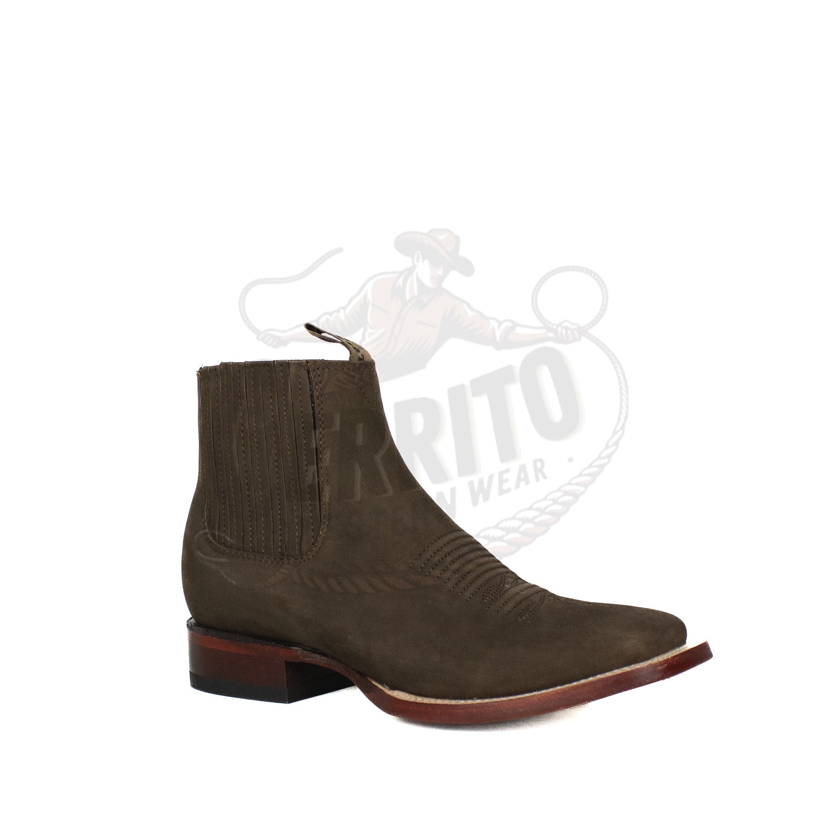 Los Altos Men Nobuck Dark Tabacco Square Toe 82BM6359 Ankle Boot
