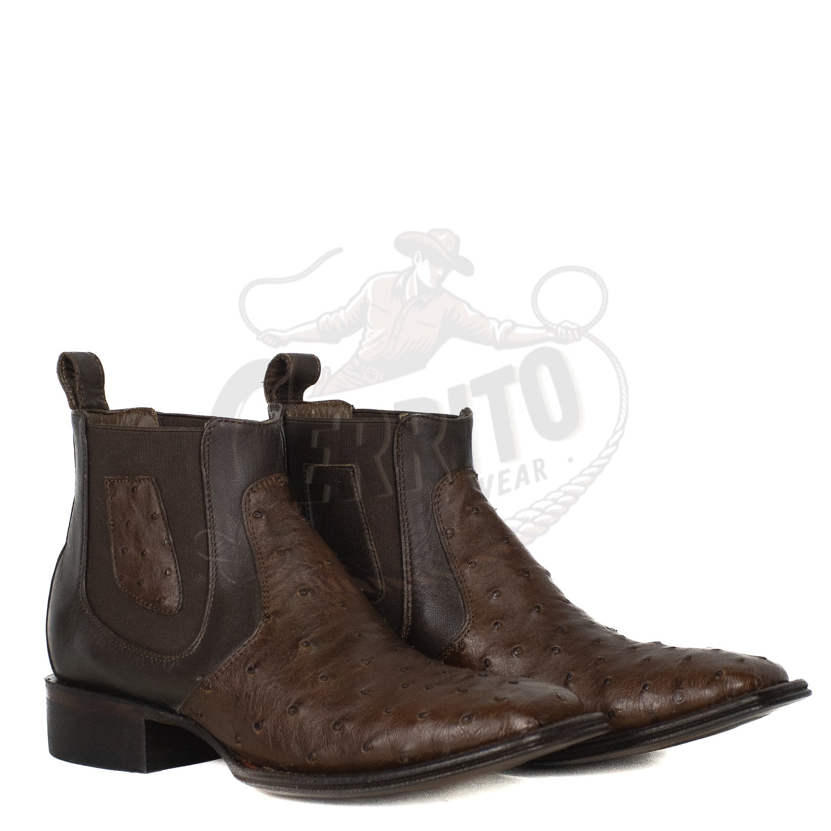 Los Altos Men Ostrich Tabaco 82BV0359 Square Toe Ankle Boot