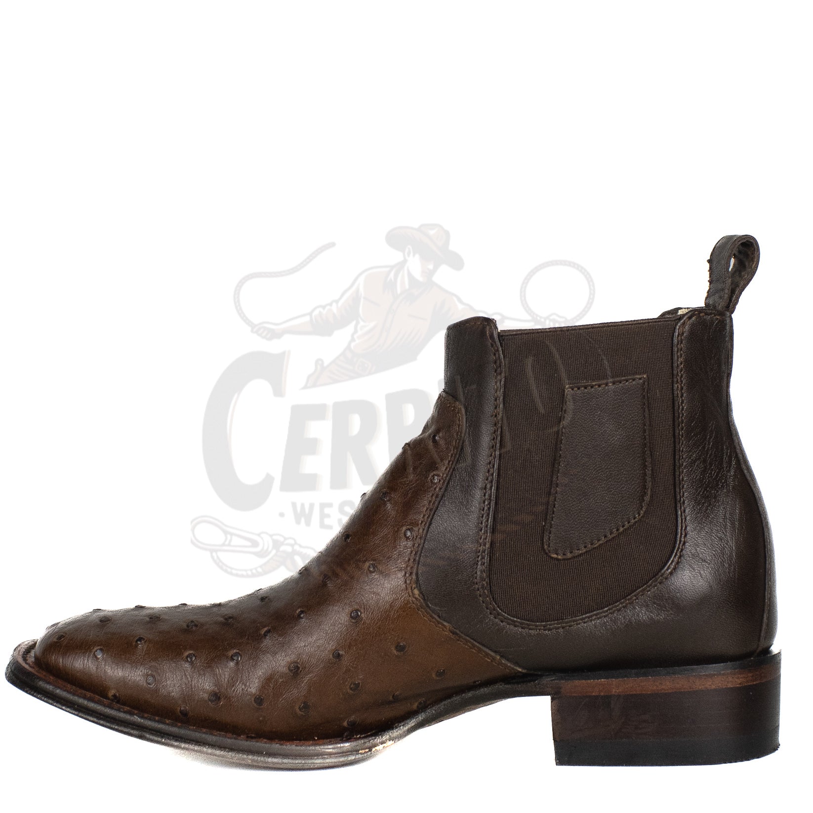 Los Altos Men Ostrich Tabaco 82BV0359 Square Toe Ankle Boot