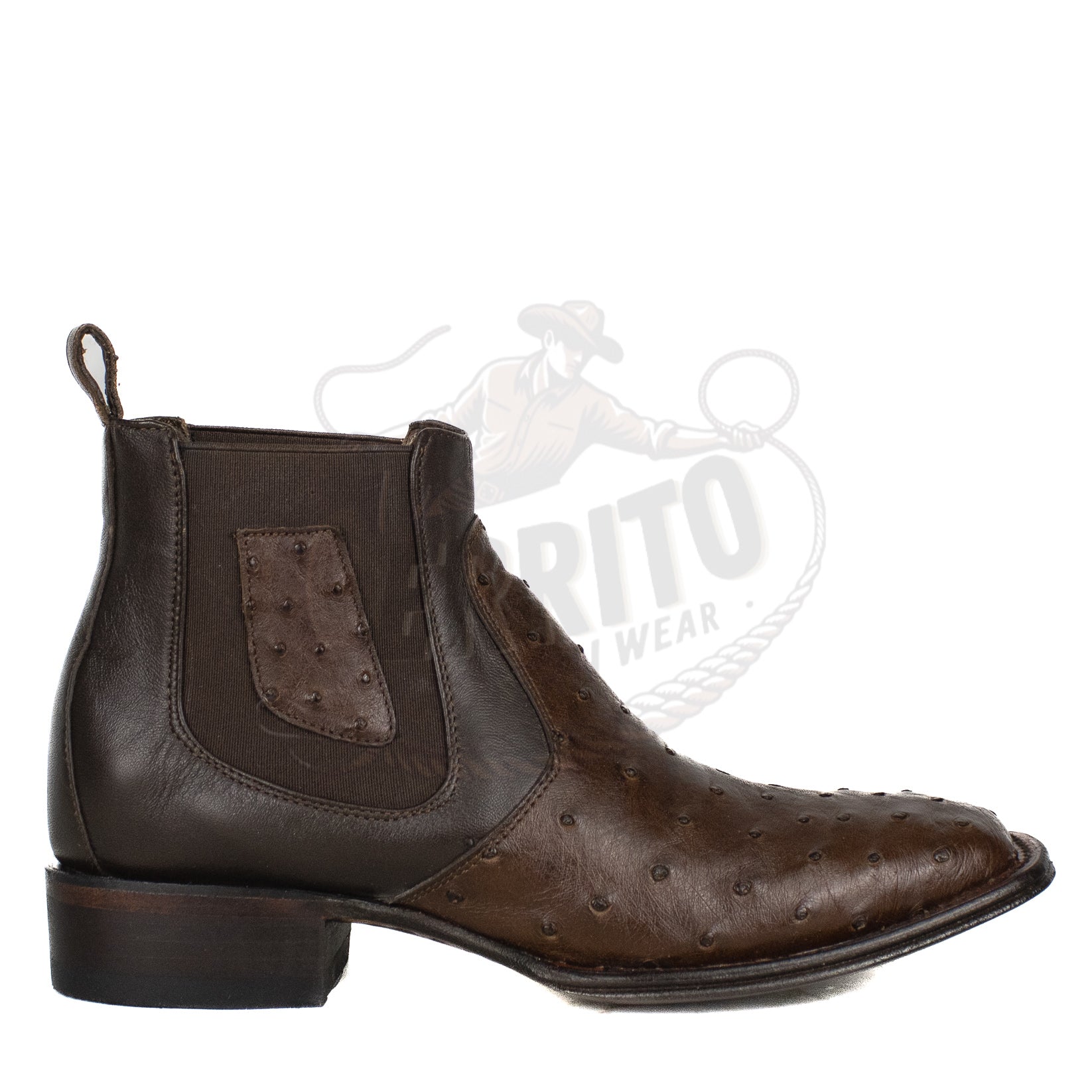 Los Altos Men Ostrich Tabaco 82BV0359 Square Toe Ankle Boot
