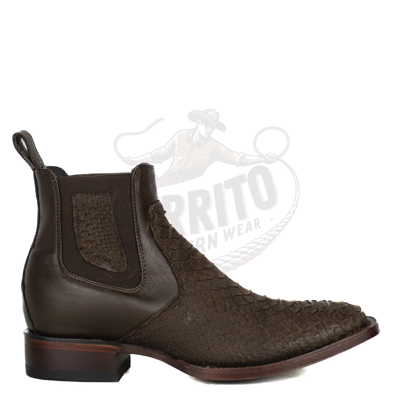 Los Altos Men Python Nobuck Brown 82BVN5707 Square Ankle Boot