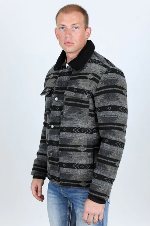Platini Men Ethnic Aztec Quilted Fur Lined Jacket