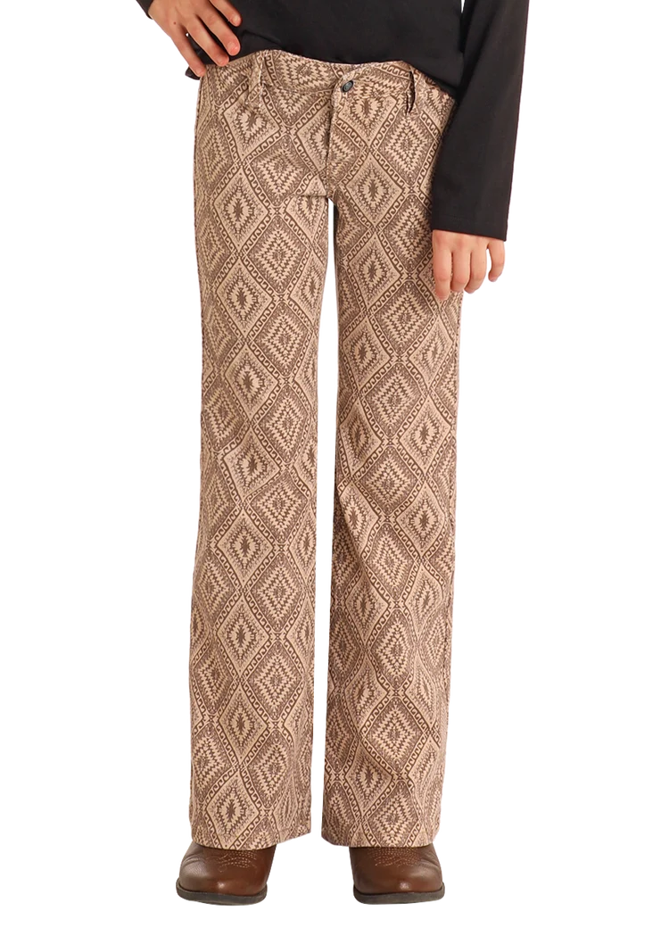 Rock & Roll Kids Tan Aztec Button Flare Jeans BG6PD05305