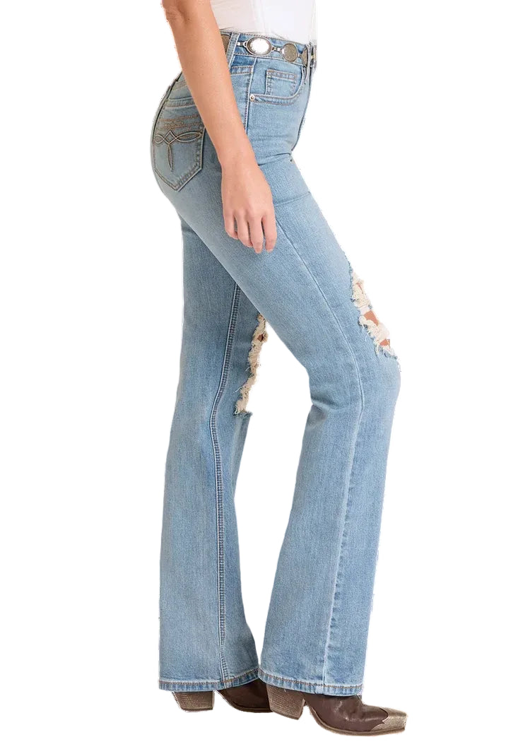 Rock & Roll High Rise Distressed Modest Bootcut Jeans BW1HD09079