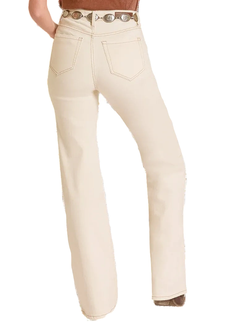 Rock & Roll Women High Rise Cream Carpenter Pocket Wide Leg Jeans BW6HD09099