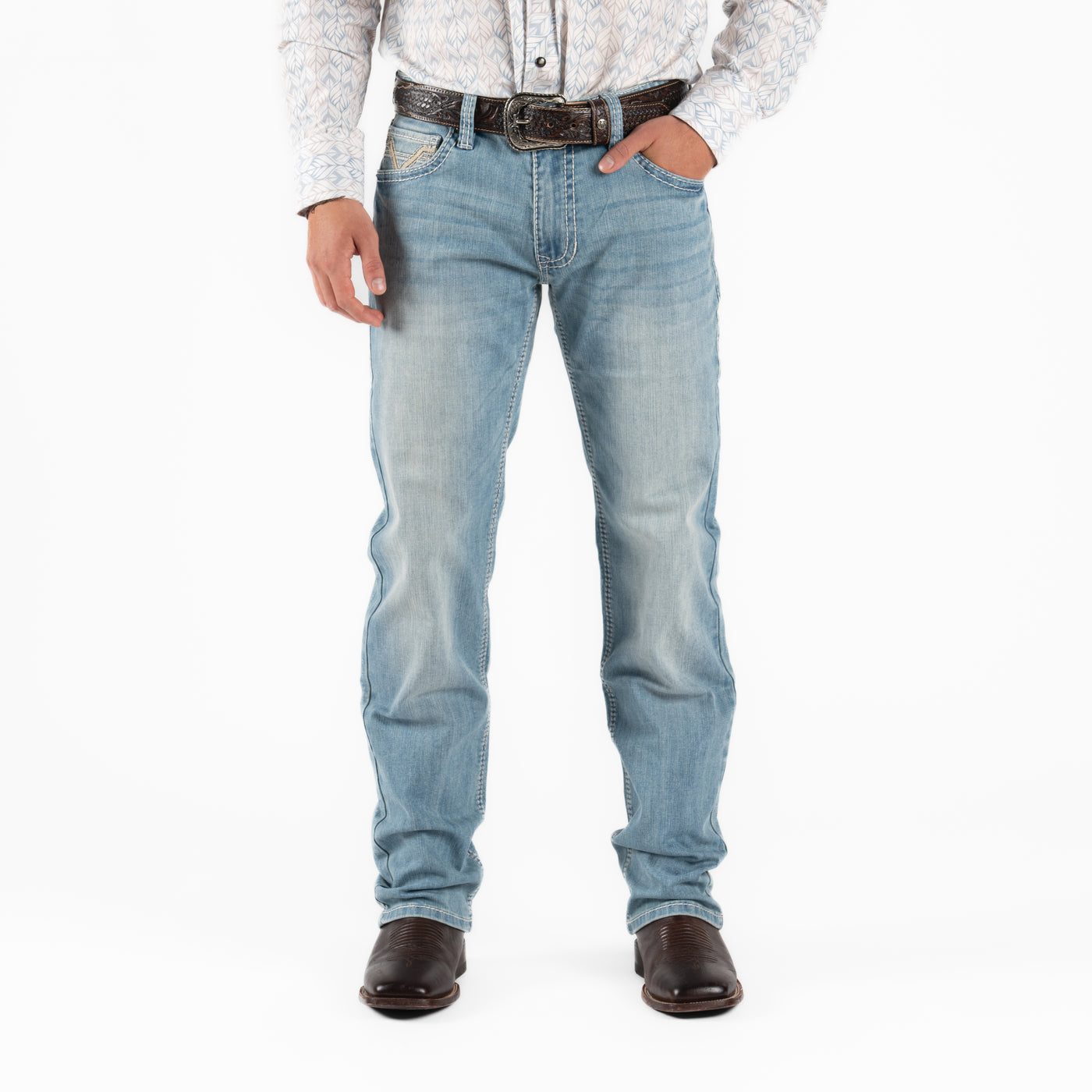 Rock & Roll Men Slim Fit Ladder Stitch Emb Revolver Jeans BM1RD06219
