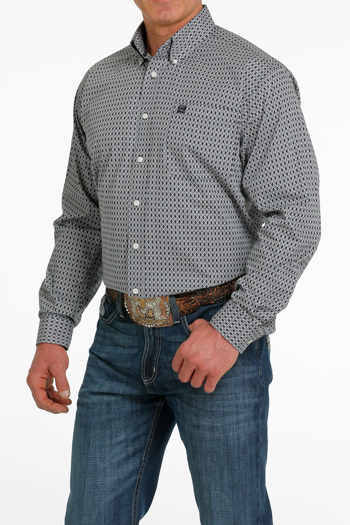 Cinch MN Geometric Print Gray/Cream MTW1105518 Shirt