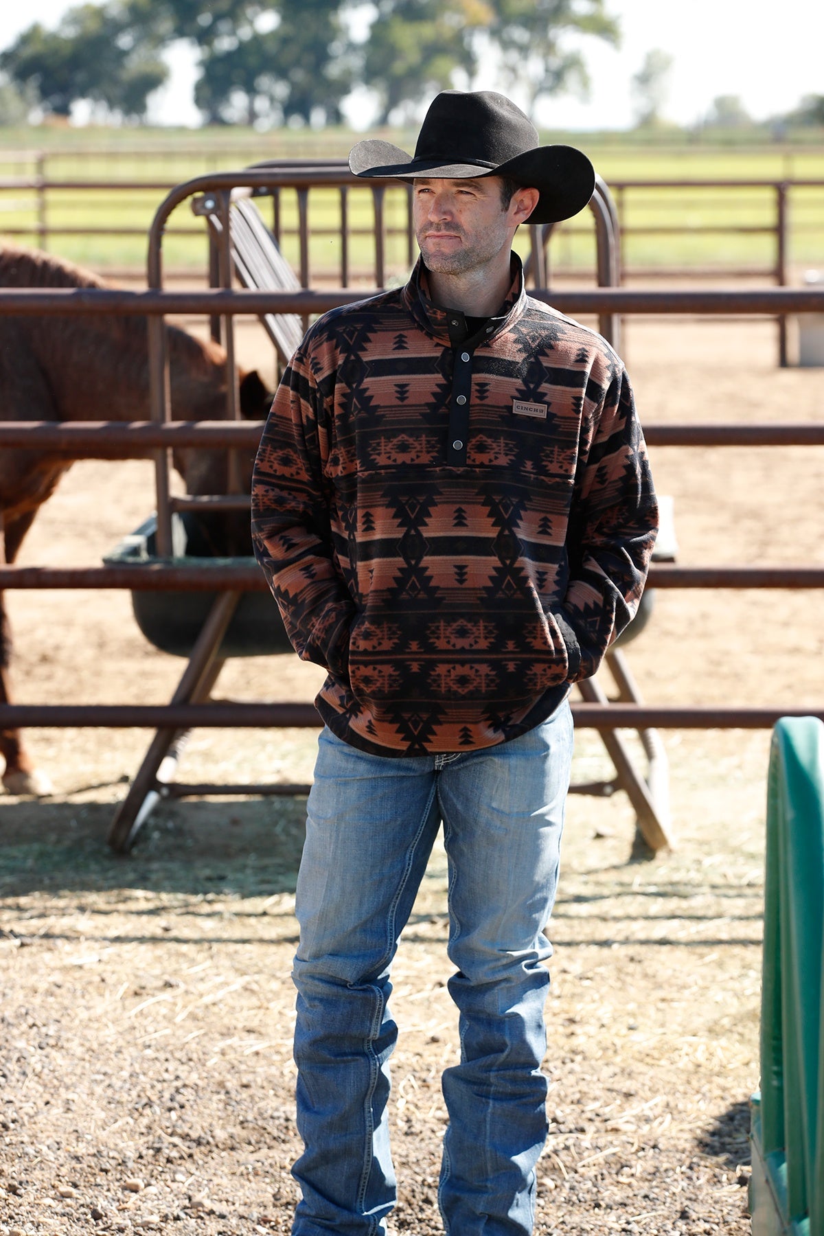 Cinch MN Black Aztec MWK1514018 Print Polar Fleece Pullover