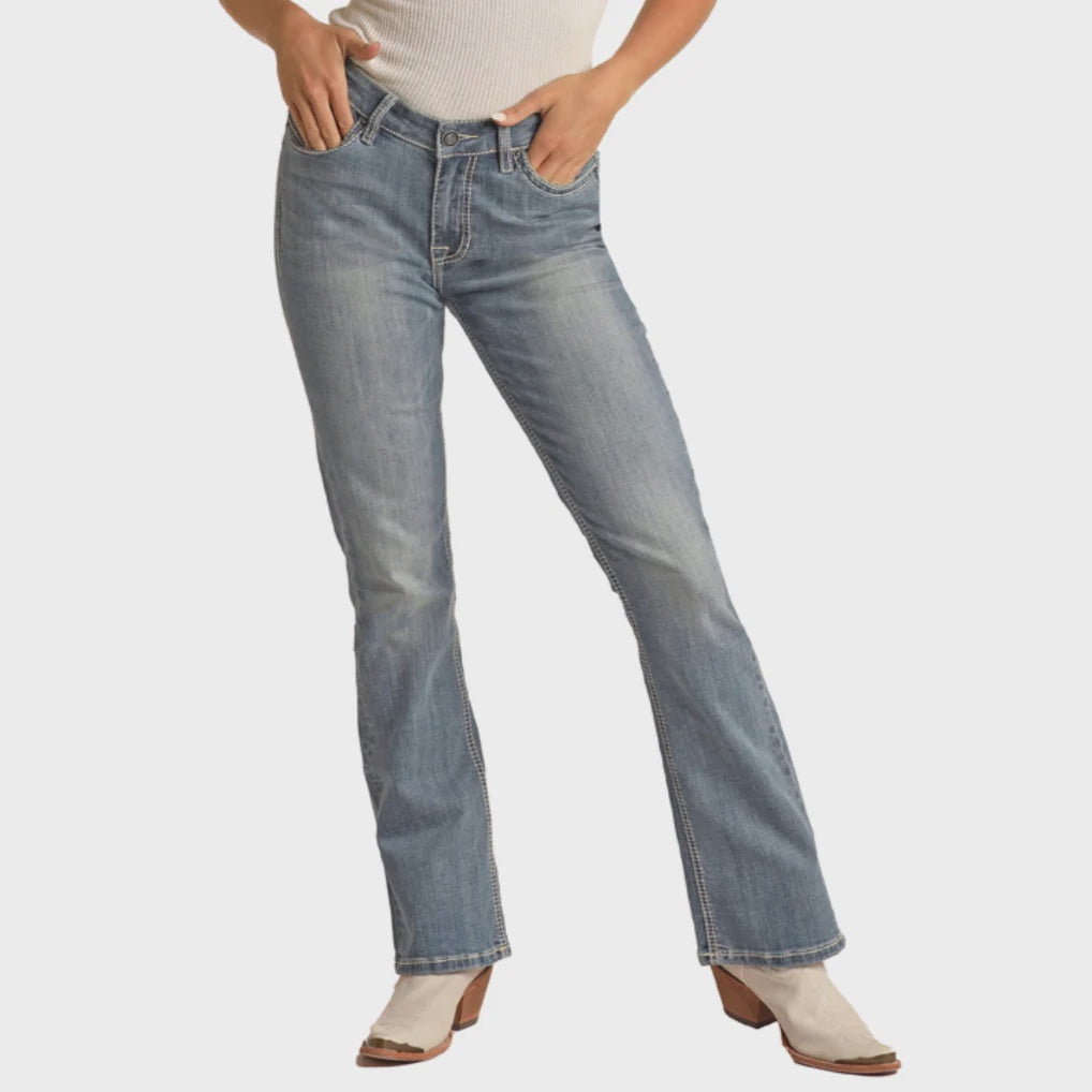 Rock & Roll Women Horseshoe Cactus Mid Rise Boot Cut Jeans RRWD4MR0XQ