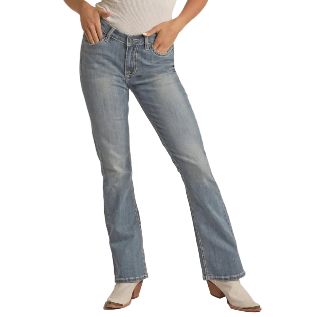 Rock & Roll Women Horseshoe Cactus Mid Rise Boot Cut Jeans RRWD4MR0XQ
