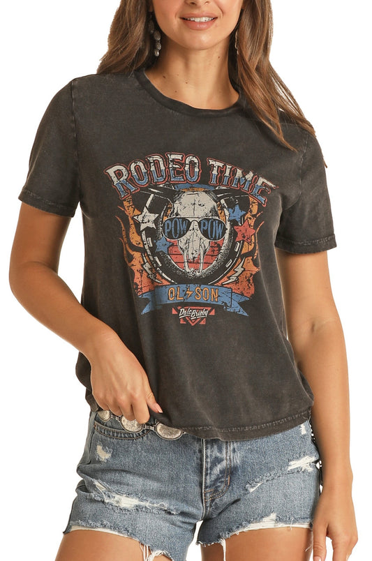 Rock & Roll Dale Brisby Black Washed Rodeo Time Graphic Tee