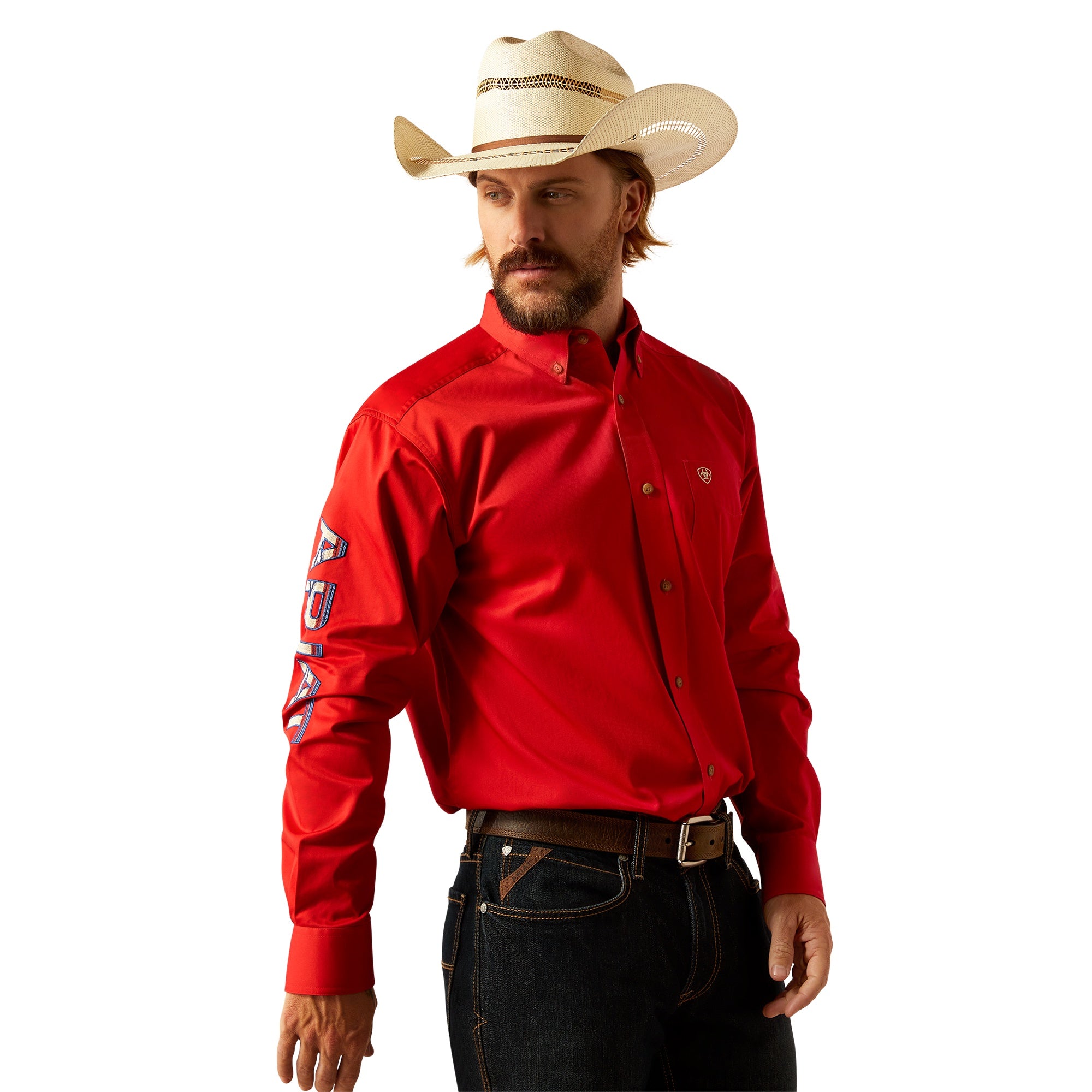 Ariat Men Team Logo Red/Khaki Shirt 10055236