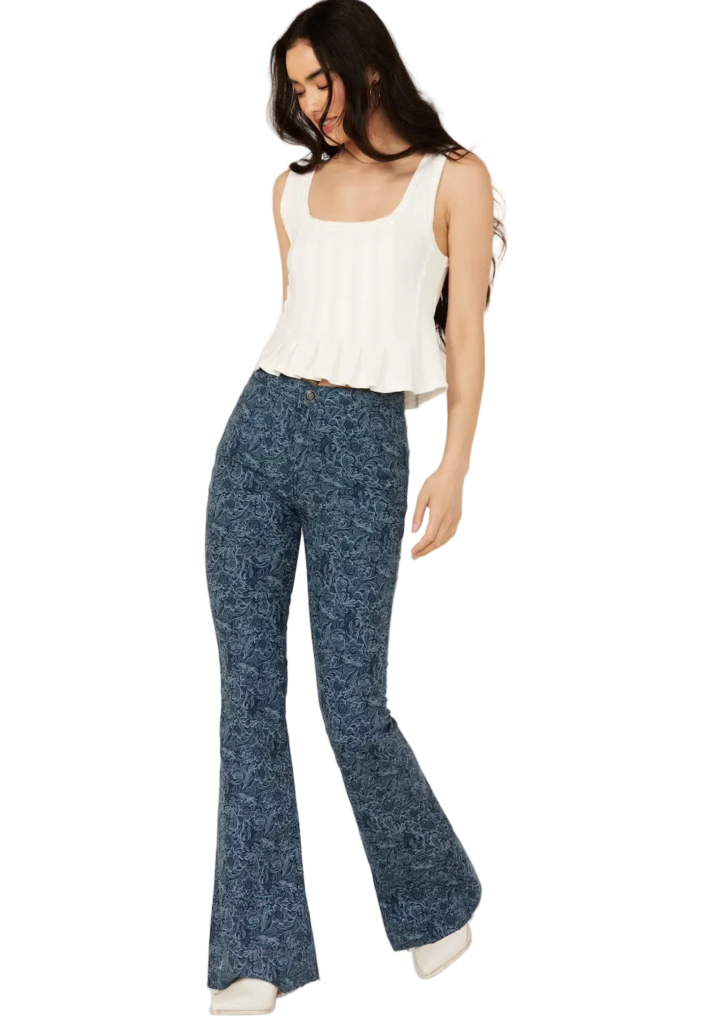Rock & Roll Women Reversible Floral Button Flare Jeans BW6PD04748