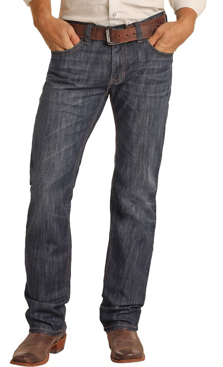 Rock & Roll Slim Fit Stretch Charcoal Leather Straight Bootcut Jeans