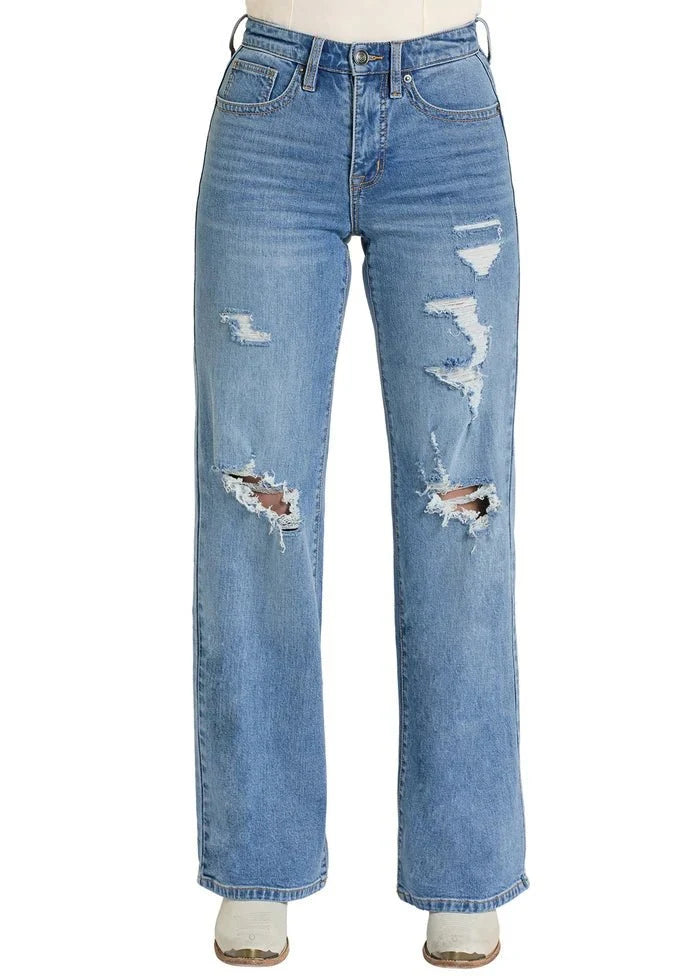 Rock & Roll Women High Rise Wide Leg Medium Wash BW6HD08496
