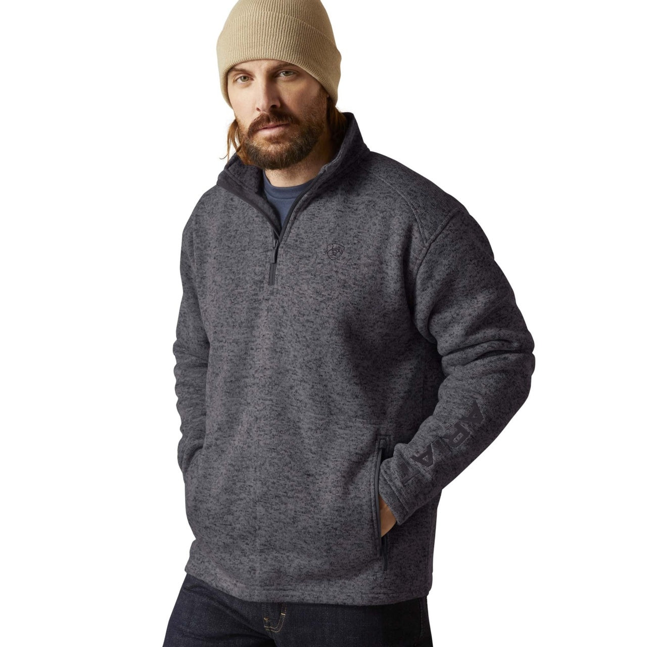 Ariat Men Caldwell Logo 1/4 Zip Sweater GRY 10073711