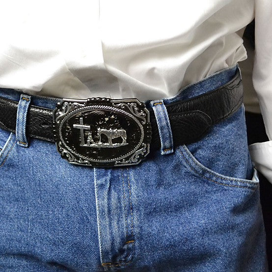 Montana Silversmiths Gunmetal Cameo Filigree with Christian Cowboy Buckle 25815SB-731