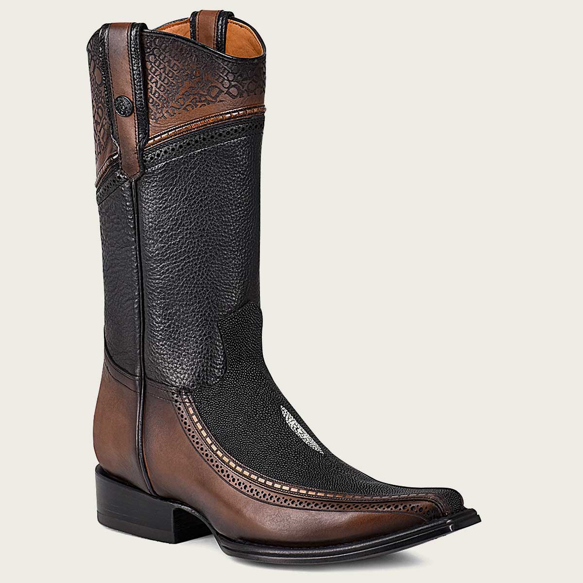 Cuadra engraved exotic black leather cowboy boots