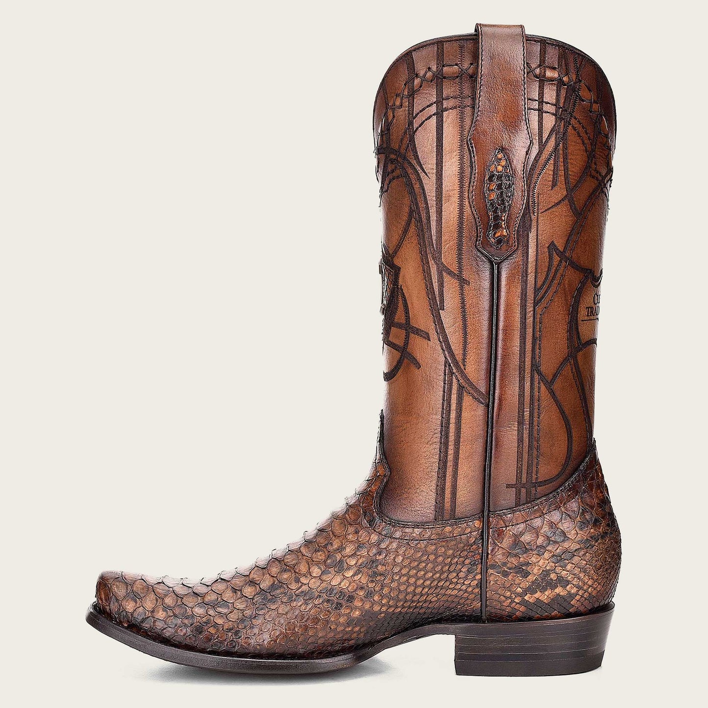 Cuadra engraved honey python leather western boot