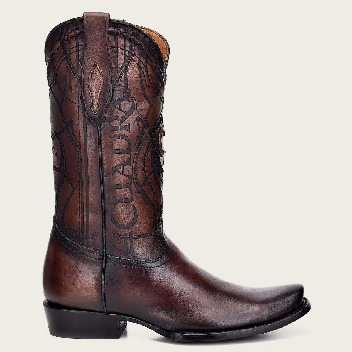 Cuadra engraved brown leather western boot