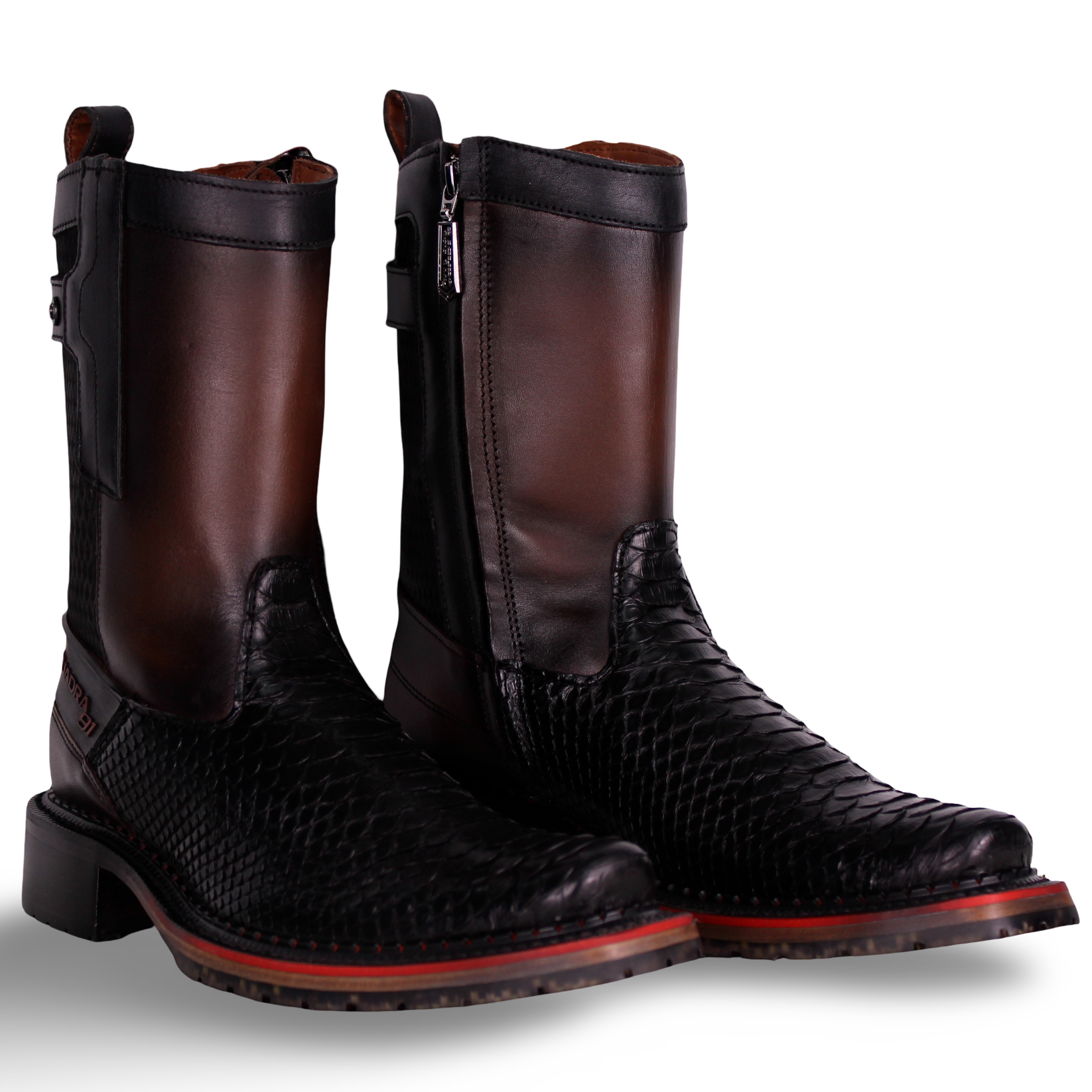 Cuadra Men Python Narrow Square Toe Boot 1J2VPH Black