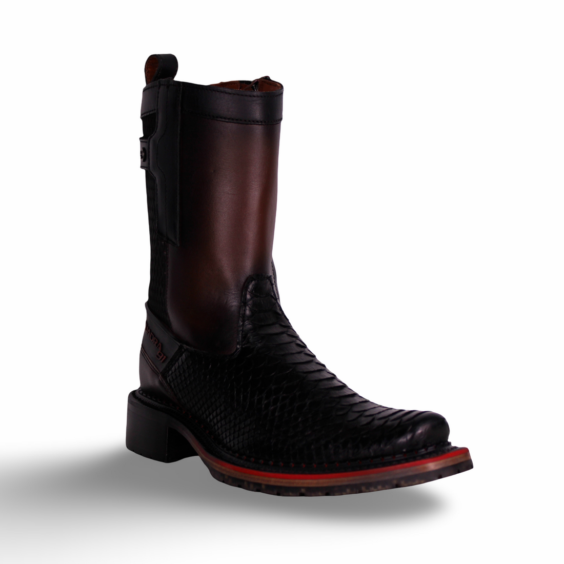 Cuadra Men Python Narrow Square Toe Boot 1J2VPH Black