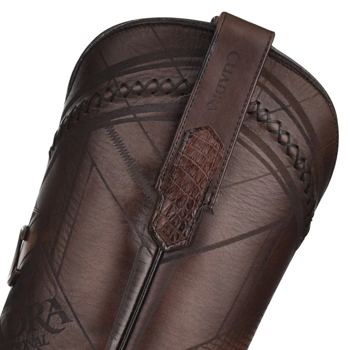 Cuadra engraved exotic dark brown leather boots