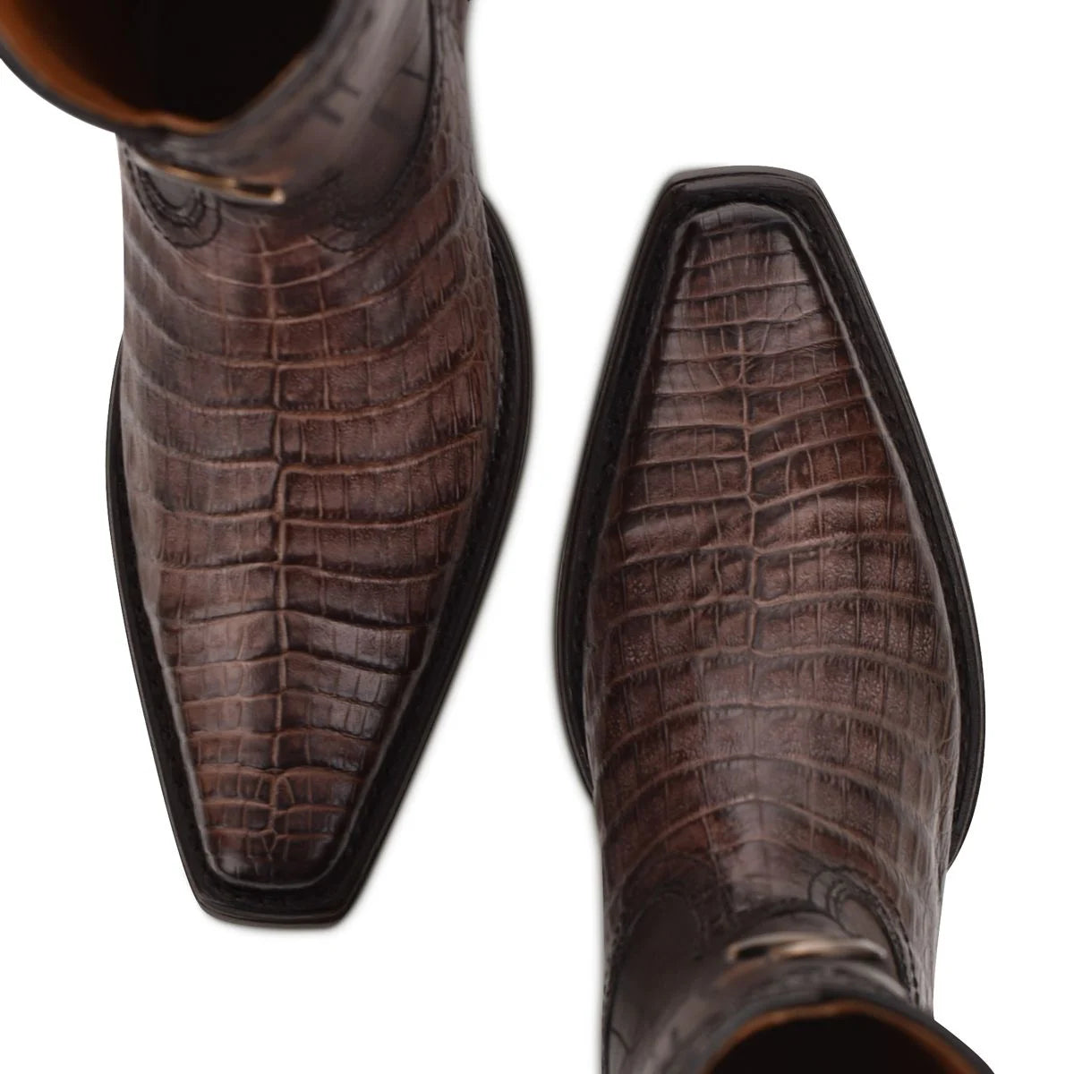 Cuadra engraved exotic dark brown leather boots
