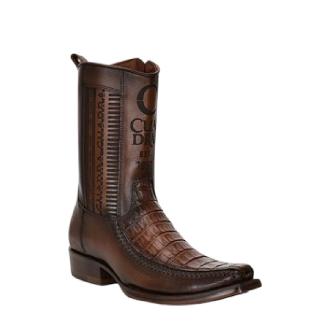 Cuadra Men Engraved Caiman Belly Round Toe Boot 1J2KFY Brown