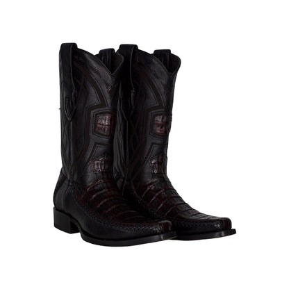 Los Altos Men Caiman Belly Black Cherry 77LFI8218 Narrow European Square Toe